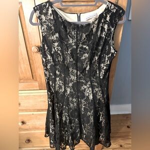 Danny and Nicole Sleeveless A-Line Pleated Black Lined Lace Dress in Size 10.